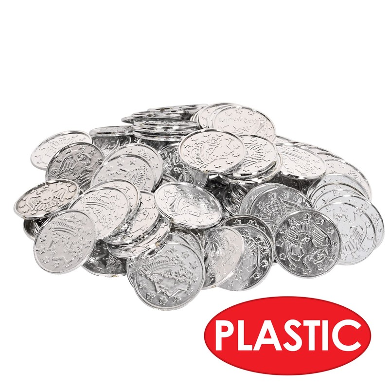 Beistle 100 Piece Silver Embossed Plastic Coins for Western Casino
