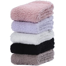 Oricordis Fuzzy Socks for Women, Soft Cozy Fluffy Plush Stocking Super Warm Thick Winter Sleep Socks 5 Pairs for Home Indoor