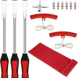 タイヤレバー 12 本セット タイヤ交換工具 扒胎工具 こじ棒 こじ板 カーボンスチール製 バイク・自動車兼用 タイヤ組み換え 修理工具 赤い収納袋付き