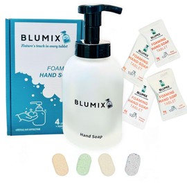 Blumix - Foaming Hand Soap Set - Reusable Glass Foam Pump Dispenser + 4 Fragrant Foaming Soap Tablets - Non-Toxic, Vegan, Skin-Friendly Formula - Zero Waste Cleaning Products, Mother's Day Gift