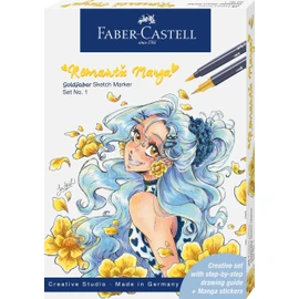 Faber-Castell Goldfaber Sketch 164701 Marker Set 13 Pieces Including Alcohol Marker, Pitt Artist Pen and Instructions, Romantic Manga Collection Set No. 1