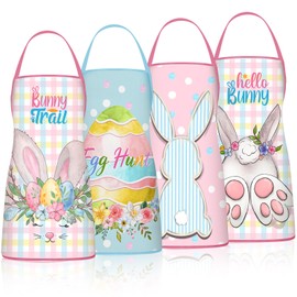 Skicuff 4 Pack 23x30 Inch Easter Bunny Eggs Aprons Buffalo Plaid Aprons Vintage Chef Bib Adjustable Washable Kitchen Aprons(Vivid Style)