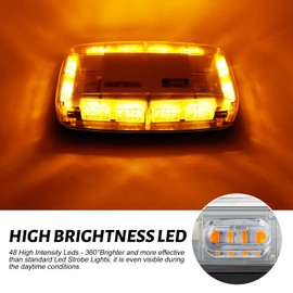 MIRUNNY Amber Strobe Lights with Magnetic Base, 48 LED Wireless Rechargeable Emergency Strobe Beacon Light, 12V-24V Roof Top Flashing Light for Car Trucks Vehicles