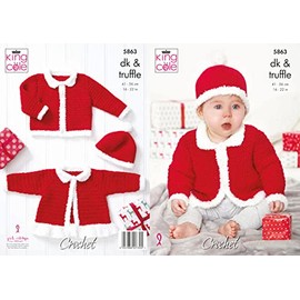 King Cole 5863 Crochet Pattern Baby Christmas Jackets and Hat in Cherished DK and Truffle
