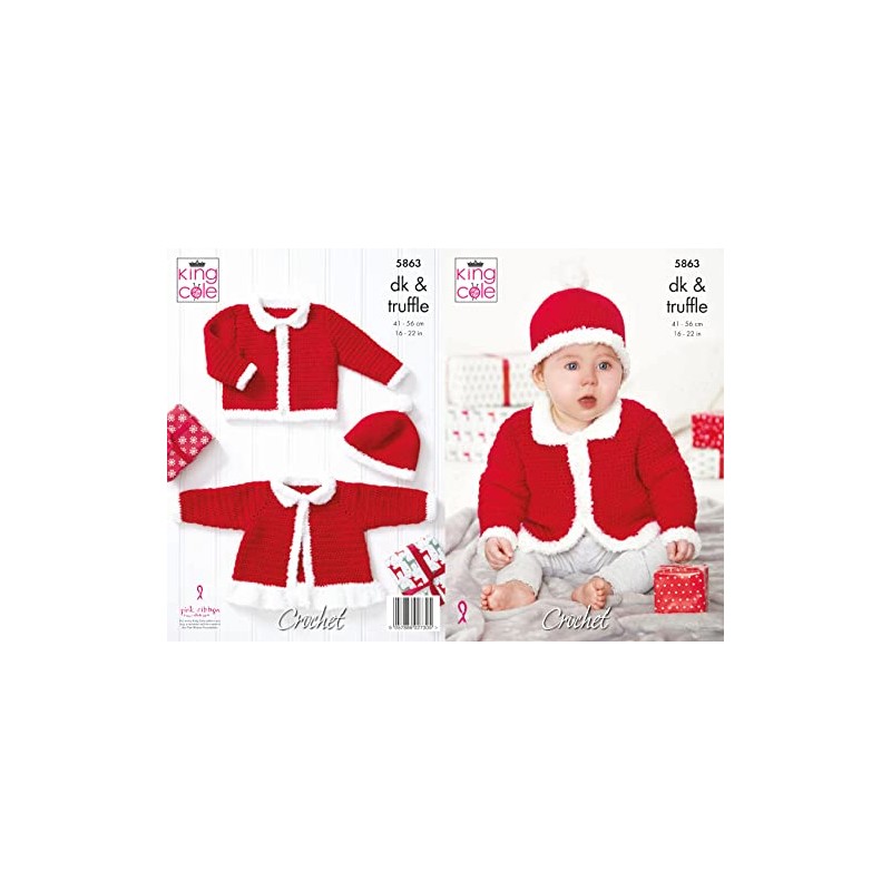 King Cole 5863 Crochet Pattern Baby Christmas Jackets and Hat