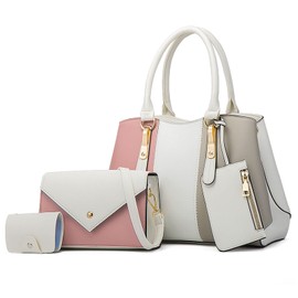 FORRICA Women's Handbag, Messenger Bag, Shoulder Bag, Wallet, Card Package 4-piece Set, Top Handle, Tricolor Splicing, Work, Daily Life, white