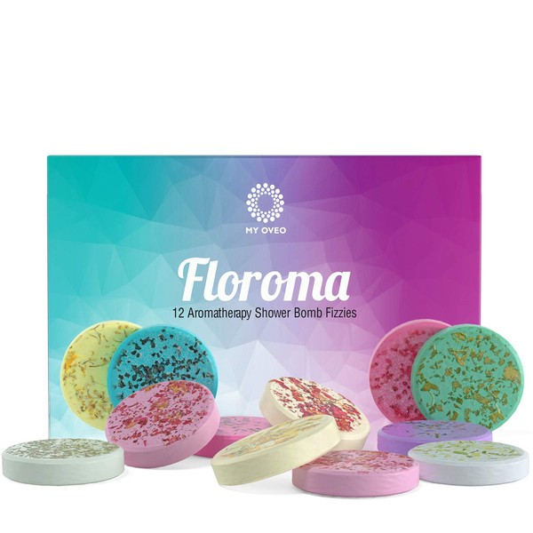 Floroma Aromatherapy Shower Steamers - Variety Set Of 12x Shower Bombs With Essential Oils For Relaxation. Shower Bomb Melts For Women Who Has Everything. Shower Steamer Tablets (Fizzies) For Home Spa