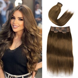 Clip in Hair Extensions Real Human Hair for Women #4 Chocolate Brown Straight Hair Extensions Clip ins 120g 6pcs Seamless Clip in Hair Extension Soft PU Weft Clip On Hair Extensions 18 Inch