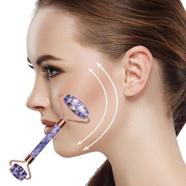 ORILEY MXD7-5 100% Natural Facial Jade Roller Massager Double Sided Face Rolling Massage Stone Beauty Tool for Face Neck Toning, Firming & Serum Application (1Pc)