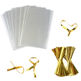 FUNNYARD Bolsa transparente de celofán, 200 bolsas de celofán de 4 x 6 pulgadas, con lazos de torsión de 4 pulgadas, para regalo de boda, panadería, galletas, postres, cumpleaños, pasteles, suministros de buffet