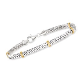 Ross-Simons Sterling Silver and 14kt Yellow Gold Cuban-Link Bracelet. 7 inches