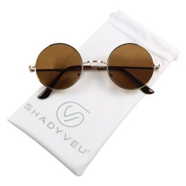 ShadyVEU Retro Round Style 70s Sunglasses Colorful Tint Groovy Hippie Mens Womens Shades, Brown