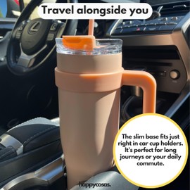 HAPPYCOSAS Insulated Tumbler with Straw and Handle - 1.2L Capacity - Fits Car Cup Holder - Double Wall Insulated Design - Leakproof Lid - Keeps Drink Cold & Hot (Pink).
