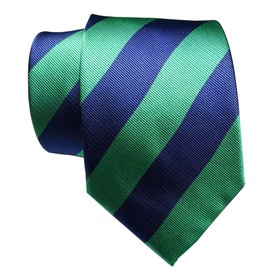 TANGQING New Classic Striped Dark Blue Green JACQUARD WOVEN Silk Men's Tie Necktie