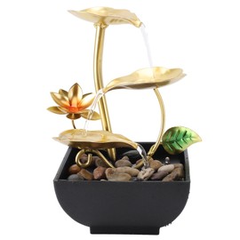 Indoor Water Fountain, 3-Stage Golden Lotus Leaf Relaxation Fountain with Light, Indoor Table Water Fountain Relaxation Water Fountain for Office and Living Room