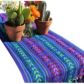 Del Mex Woven Rebozo Style Mexican Table Runner Scarf (Blue)
