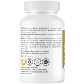 ZeinPharma Curcumin-Triplex³ Kapseln 90 Kapseln 500mg - Curcuma Piperin Kapseln hochdosiert mit 95% Extrakt, Nahrungsergänzungsmittel vegan, laborgeprüft