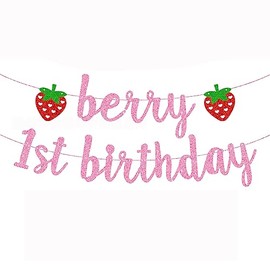 Glitter Berry 1st Birthday Banner Garland Strawberry Themed Birthday Decorations, Girls' First Birthday Decor Summer Fruit Theme Party Supplies