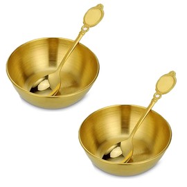 XINDAOLAISHENGQ 2 Set Dipping Bowl Set Stainless Steel Golden Dip Bowls Snack Serving Dishes Bowls Small Bowls for Dips Ingredients Appetizer Sauce Bowls with Spoon for Home Kitchen