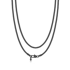 Bandmax Mens Black Necklace Chains 20 Inch 2MM Slim Flat Box Link Chain for Pendant Surfer Rapper Cool Necklaces for Men Gift for Husband Son Grandson