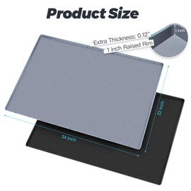 HUUSMOT Under Sink Mat 34" x 22", Extra Thick Waterproof Silicone Kitchen Sink Mat, Cabinet Protector Liner for Bottom Kitchen, Under Sink Tray Organizer (Grey)