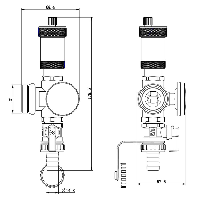 AQUA HEATING Bleed Valve and Drain Tap with Thermometer for