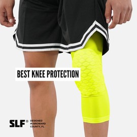 SLEEFS Safety Yellow Knee Pad - Compression Sleeve - Protection for Running, Volleyball, Basketball, All Sports - UPF 50+