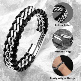 TERRISHE Father's Day Gift for Dad Leather Bracelet Gifts for Dad Premium Genuine Leather Bracelet Men's Leather Bracelet Gift for Dad Christmas Gifts Birthday Gift for Dad Father Dad, Stainless Steel