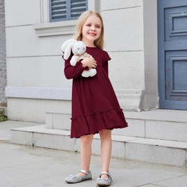 DREAM BUS Ruffle Long Sleeve Baby Girls Sweater Dress Holiday and Party Textured Toddler Fall Dress for 18M-6 Years