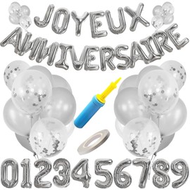 Pink gold or silver birthday balloons, happy birthday decoration kit for adults and children, 1 built-in manual pump, numbers from 0 to 9, 20 solid colour balloons, 10 confetti balloons and a ribbon