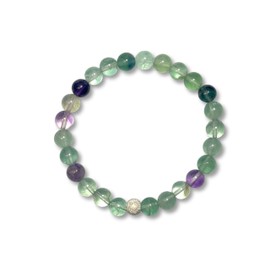 Majas Perlen Fluorit Armband Natursteine echt 8mm 925er Sterling Silber 7mm facettiert - Größe 16 bis 18cm - Handmade Perlenarmband Intuition Konzentration Selbstvertrauen - Spiritueller Schmuck