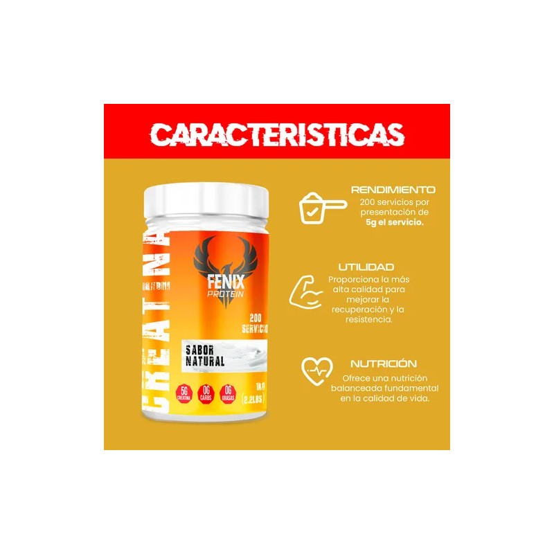 Creatina Monohidratada 1kg Fenix Protein 200 Servicios