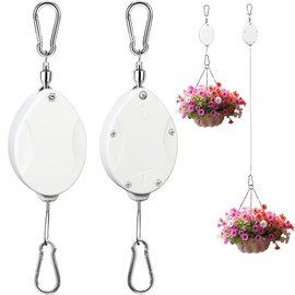 ZUZUAN 2Pcs Upgraded Heavy Duty Retractable Plant Hanger,Plant Pulleys for Hanging Plants,Easy to Raise and Lower,Auto Lock,Adjustable Hook for Garden Baskets Pots,Birds Feeder and Wind Chime,White