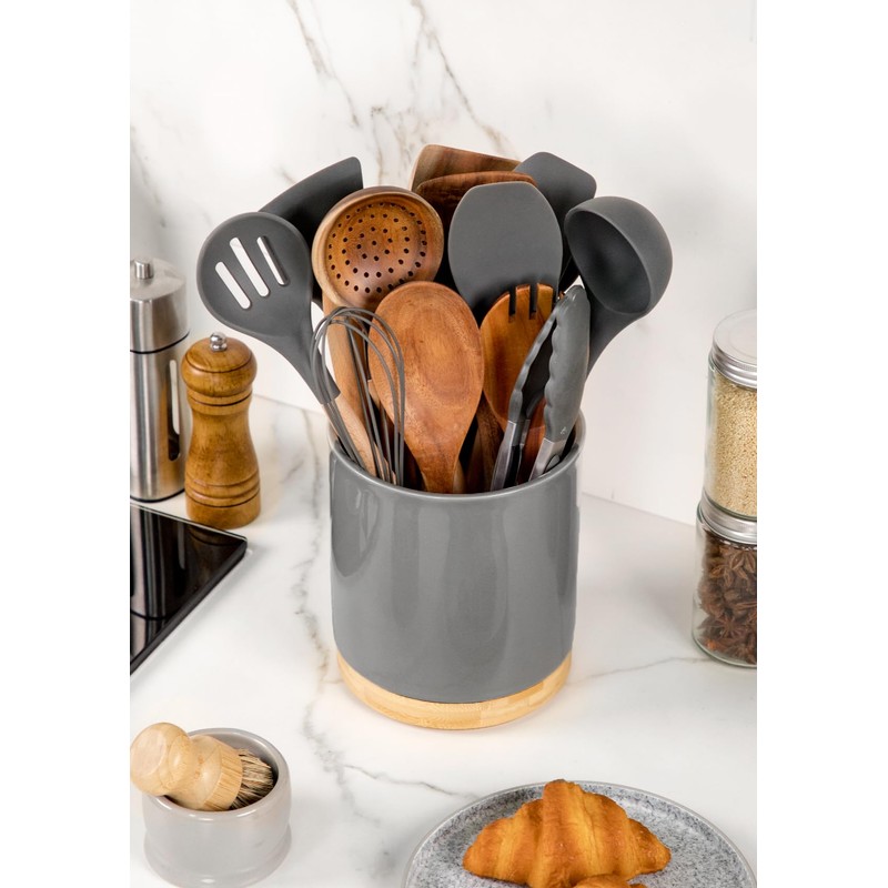 Nucookery 360° Rotating Utensil Holder, 7.2" Large Utensil Crock, White