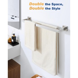Alise Bathroom Double Towel Bar, 24" SUS304 Stainless Steel Towel Racks for Bathroom, Heavy Duty Towel Rack Wall Mounted, Modern Bath Towel Holder, Brushed Nickel