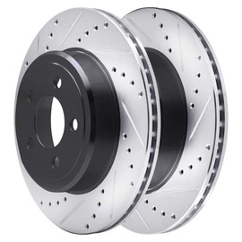 AutoShack Pair of 2 Rear Drilled and Slotted Brake Rotors Black Driver and Passenger Side Replacement for 2015-2022 2023 Dodge Charger 2015-2023 Challenger 2015-2023 Chrysler 300 V6 AWD RWD PR881051LR