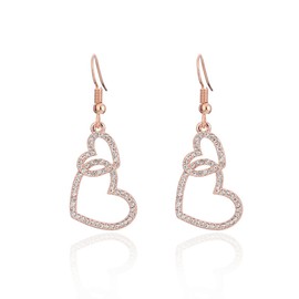 Women’s Dangle Earring,Linked Heart Shape Drop Earring for Girls Anti-allergy Earring Gold Plated Earring with Crystal (Rose Gold Color)