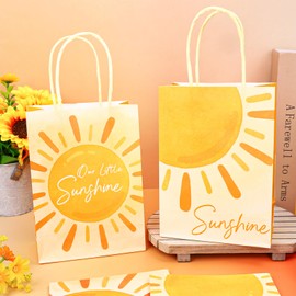 FYSUIMU 24Pcs Boho Sun Party Favor Bags with Handles First Trip Around The Sun Paper Gift Bag Cute Sunshine Candy Treat Bags for 1st Birthday Baby Shower Party Supplies