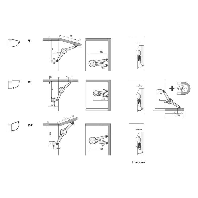 Rok Hardware Duo Flap Lid Support Stay Folding Arm with