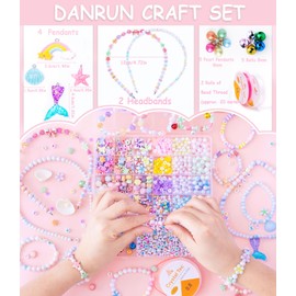 Danrun Bracelet Making Kit for Little Girls, Arts and Crafts for Kids Ages 6-8 for Making Jewelry, Mermaid Birthday Gifts for Girls Ages 5 7 9 10 11 12 - Cute Beads for Kids Toy Jewelry (Pink)