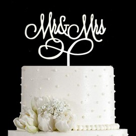 Decoración para tarta con texto en inglés «Mr and Mrs» para novia, boda, compromiso, decoración para tartas (espejo acrílico plateado)