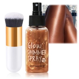 Bronze Gold Body Shimmer Oil, Non-Sticky, Waterproof Formula. Lightweight, Face & Body Glow Illuminator. Includes Makeup Brush for Luminous Highlighter & Radiant Look