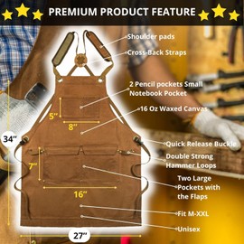 Moslyn Luxury Waxed Canvas Shop Apron Heavy Duty Work Apron for Men & Women with Pocket & Cross-Back Straps Adjustable Tool Apron (Black)