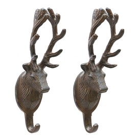 Dibor Set of 2 Decorative Stag Head Wall Mounted Coat Hooks - H21cm