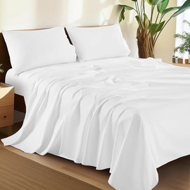 Shilucheng 100% Cotton Queen Size Sheets Set - 1500 Thread Count，Luxury Egyptian Cotton Bed Sheets，5-Star Hotel Quality Sheets, Breathable & Cooling, 16 Inch Deep Pocket - 4 Piece (White)