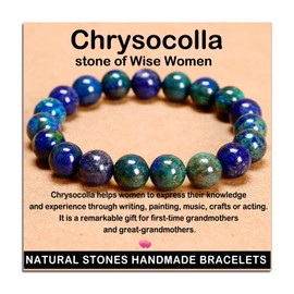 AD Beads Handmade Gemstone Stretch Elastic Bracelet Crystal Healing Reiki Nature's Beauty and Spiritual Essence Unisex (12mm, Chrysocolla (Wise Women))