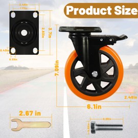 6 Inch Caster Wheels, Heavy Duty Casters Load 2800 Lbs, Industrial Swivel Silent Caster Wheels for Workbench Cart and Furniture Set of 4