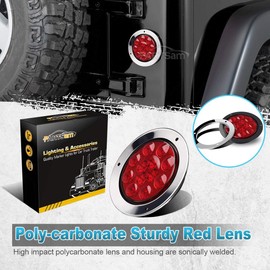 Partsam 4 Red + 2 White 4" Round Led Stop Turn Tail Back-up Reverse Fog Lights Include Lights Flange Mount 12 LED for Truck Trailer RV