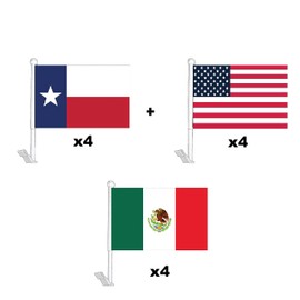 Global Advertising Solutions Car Window Flag Premium Quality Colors Long Lasting and Weather Resistance Pack of 12 4 USA National Flag 4 Mexico National Flag and 4 Country National State (Texas)