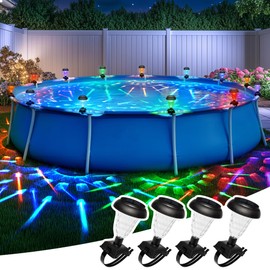 SUNCKET Solar Pool Lights for Framed Above Ground Pools, Waterproof Lights at Night Pool Accessories, Multicolor Light Solar Lights for Frame Swimming Pools 4 Pack Black